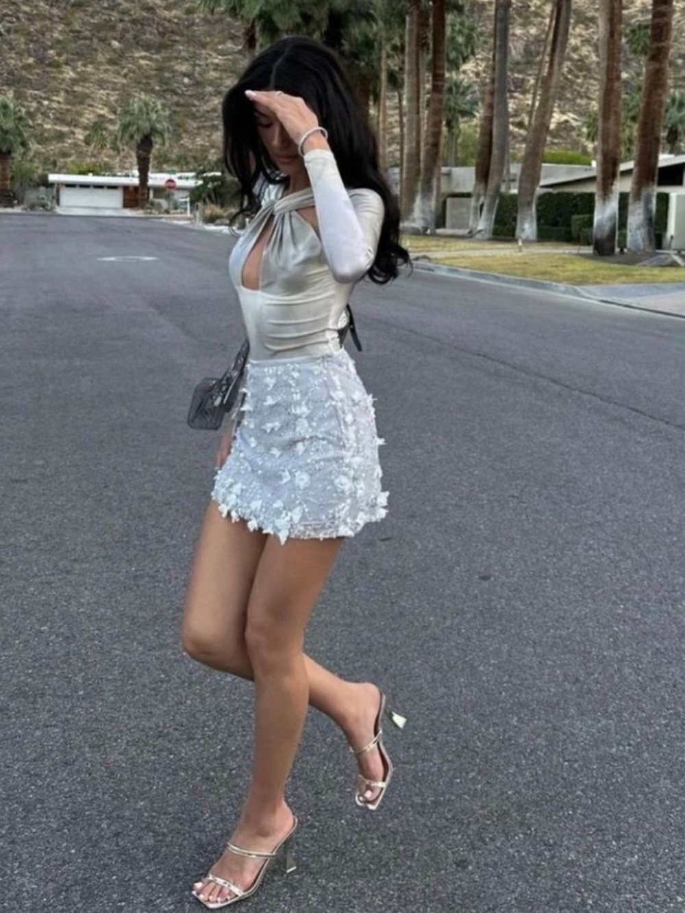 Zara Silver Sequin Mini Skirt with Floral Appliqués